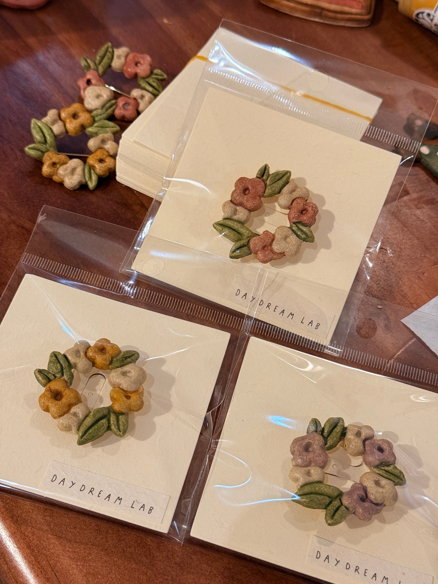 Flower Wreath Clay Pins