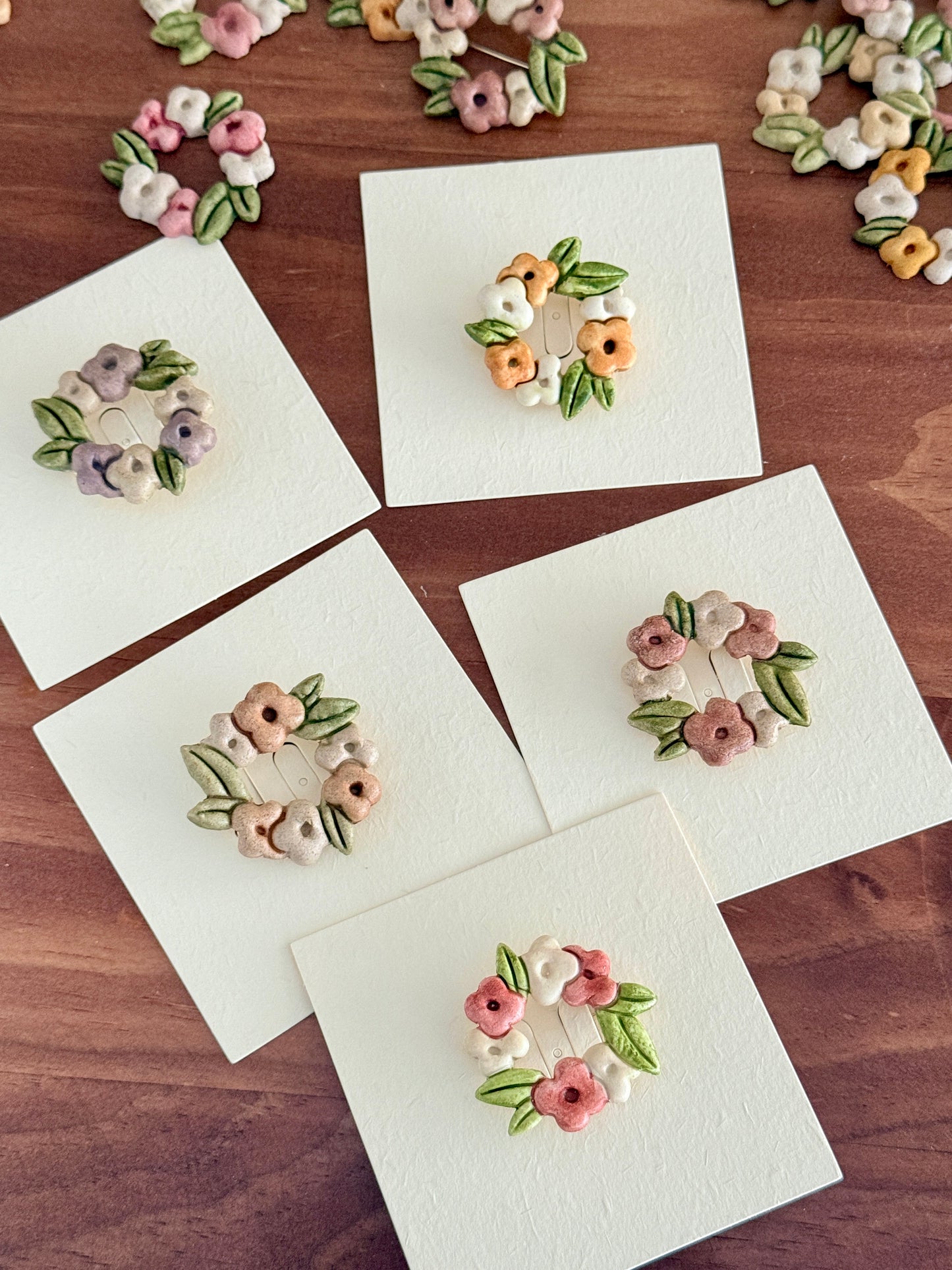 Flower Wreath Clay Pins