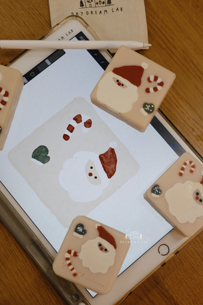 Christmas Cold Process Soap Gift Box - Hand drawn Classic Christmas Soaps (small square one)