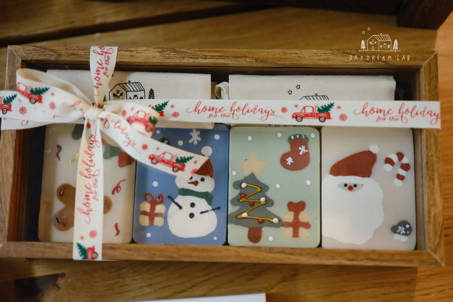 Christmas Cold Process Soap PREMIUM Gift Box - Hand drawn Classic Christmas Soaps (large rectangle one)