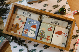Christmas Cold Process Soap PREMIUM Gift Box - Hand drawn Classic Christmas Soaps (large rectangle one)