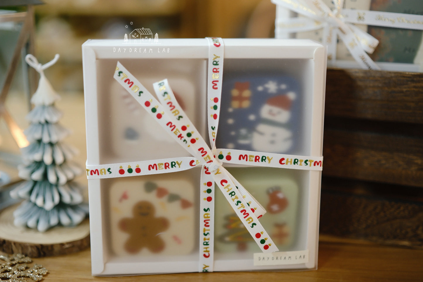 Christmas Cold Process Soap Gift Box - Hand drawn Classic Christmas Soaps (small square one)