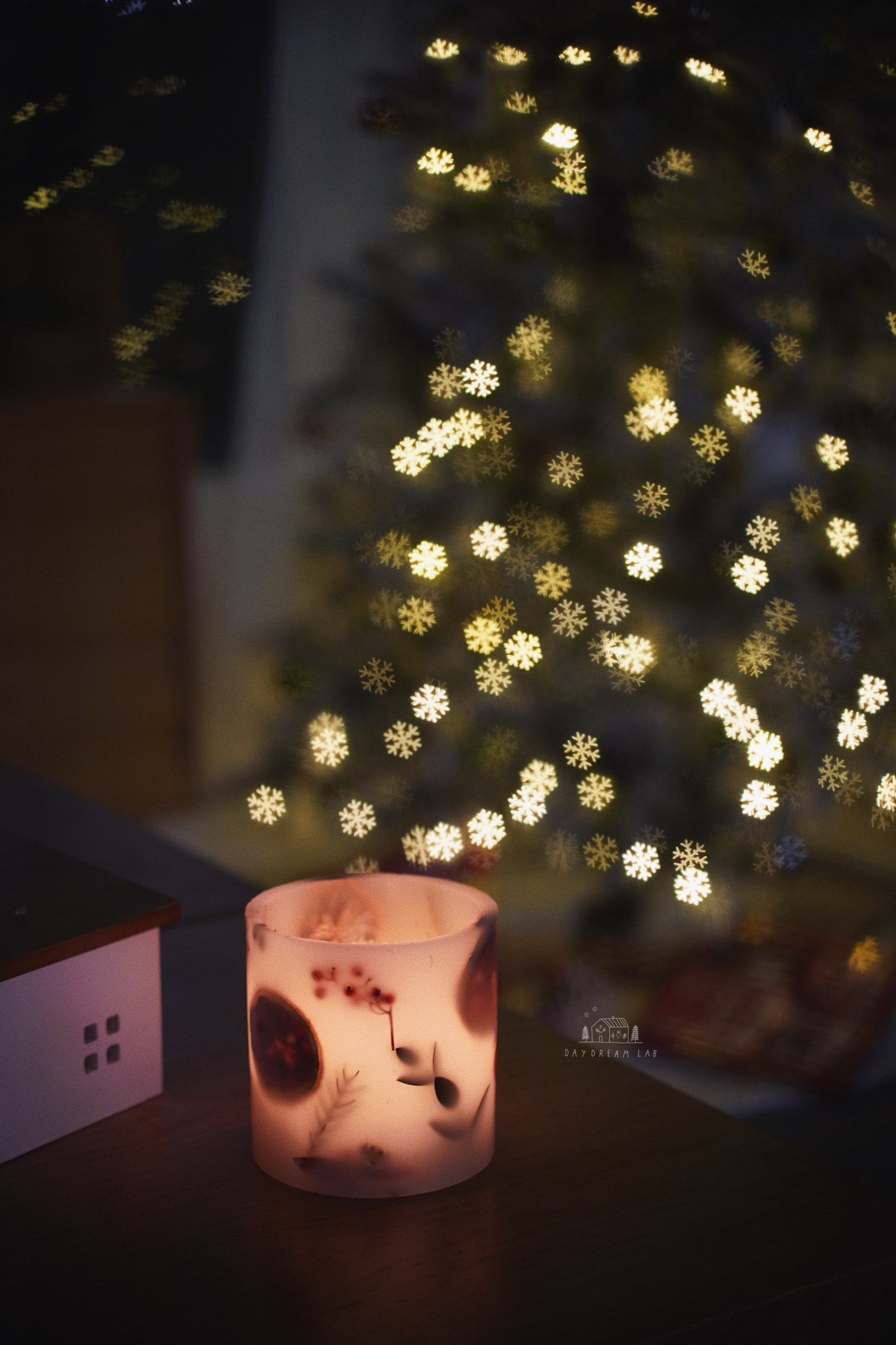 Winter themed dried flower hurricane candle holder