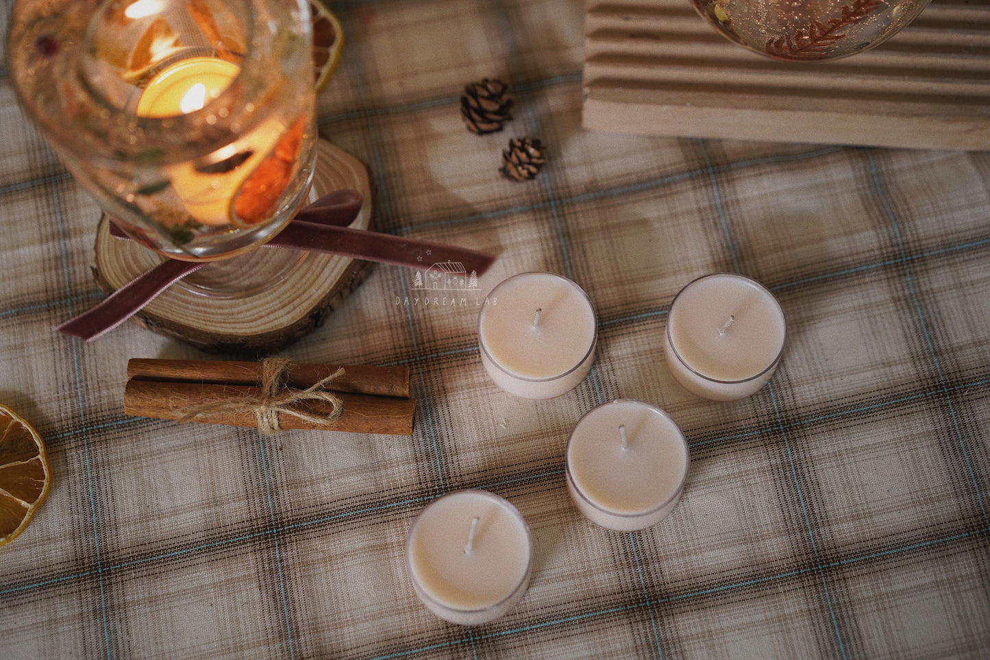 Winter themed dried flower hurricane candle holder