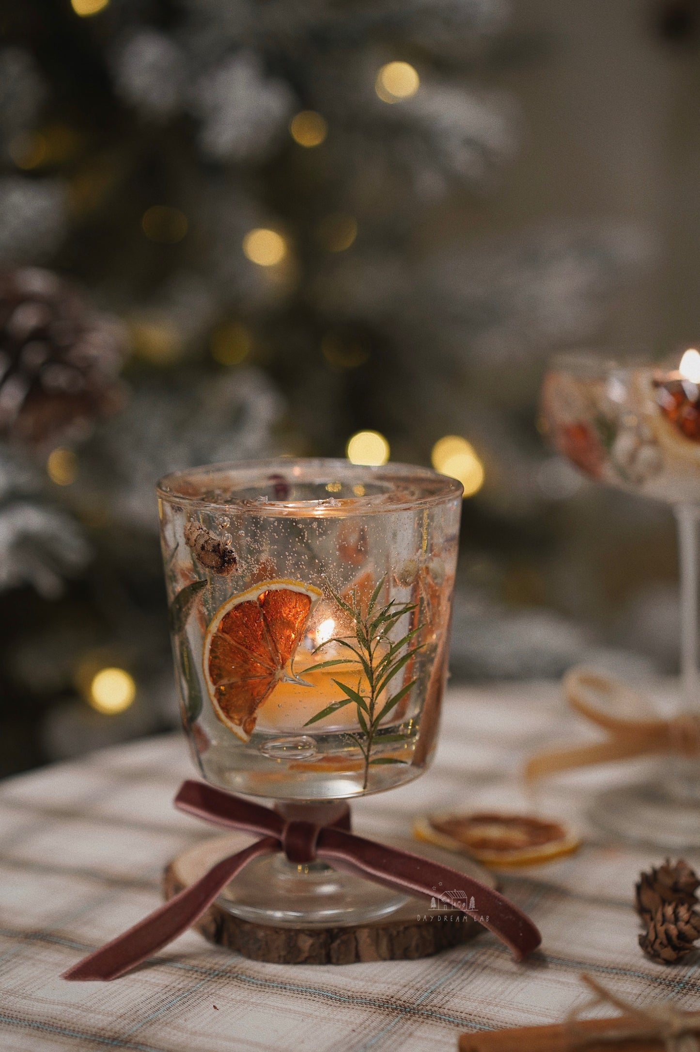 Winter themed dried flower hurricane candle holder