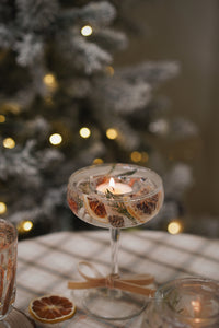 Winter themed dried flower hurricane candle holder