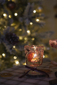 Winter themed dried flower hurricane candle holder