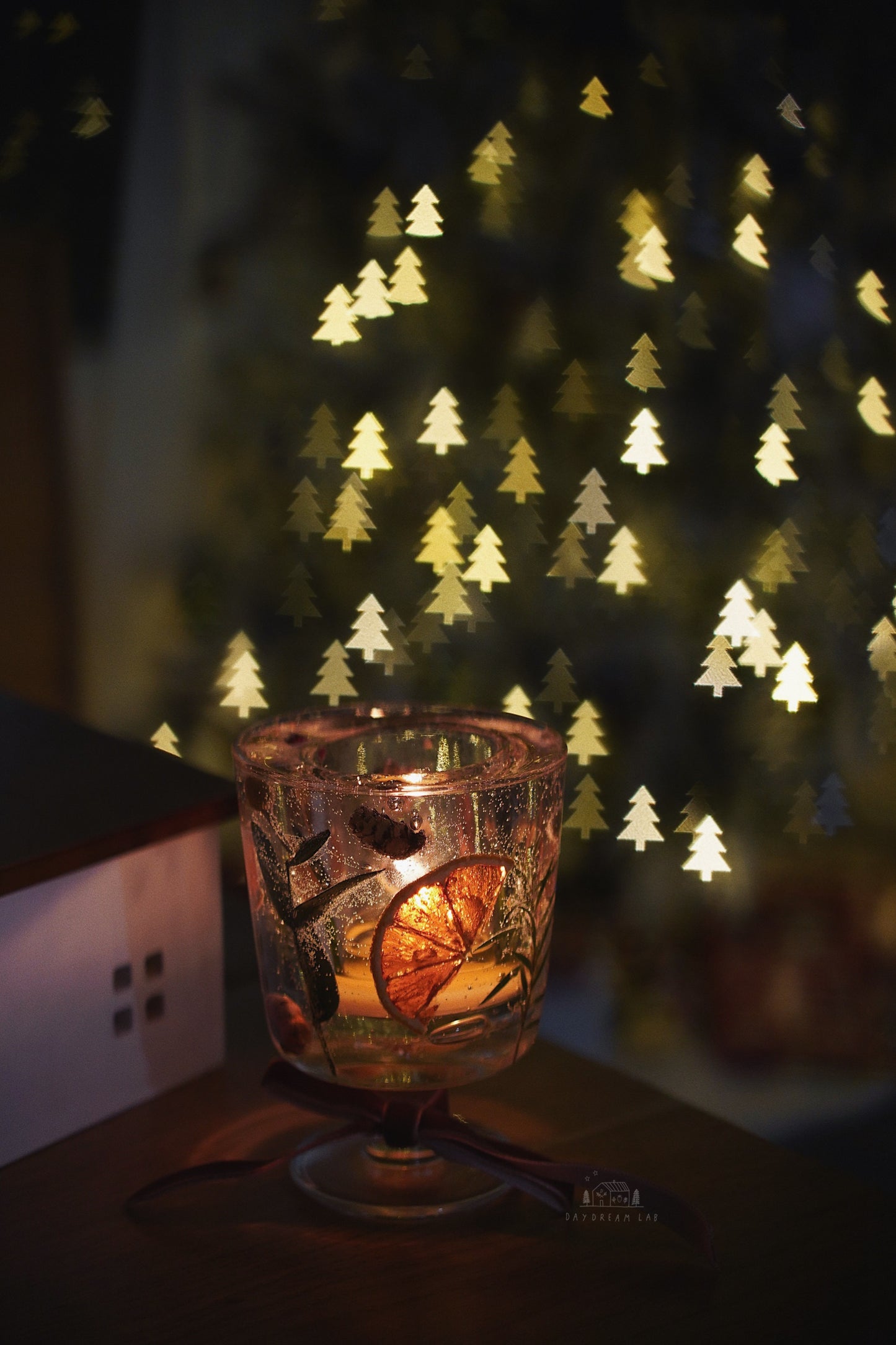 Winter themed dried flower hurricane candle holder