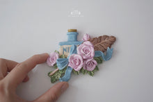 Load image into Gallery viewer, Vintage Ink Bottle with Roses and Feather - scented plaster diffuser (pre-order)
