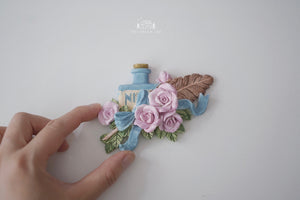 Vintage Ink Bottle with Roses and Feather - scented plaster diffuser (pre-order)