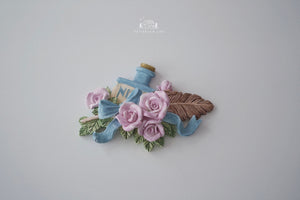 Vintage Ink Bottle with Roses and Feather - scented plaster diffuser (pre-order)